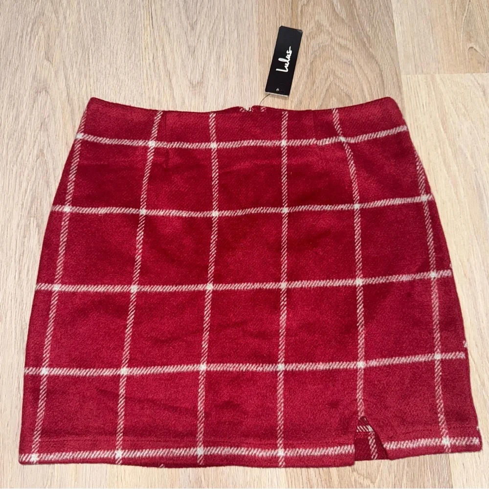 Lulus Spence Wine Red Plaid Mini Skirt - Size Medium
